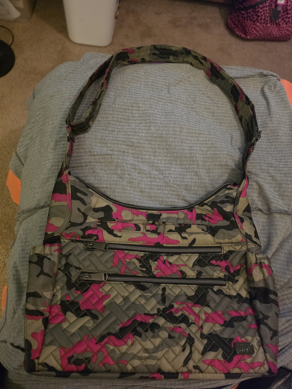 Quilted Camouflage Shoulder Bag in Pink & Olive